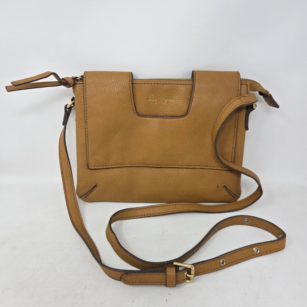 Foley + Corinna Tan Pebbled Leather Crossbody Bag Gold Hardware Flap Closure